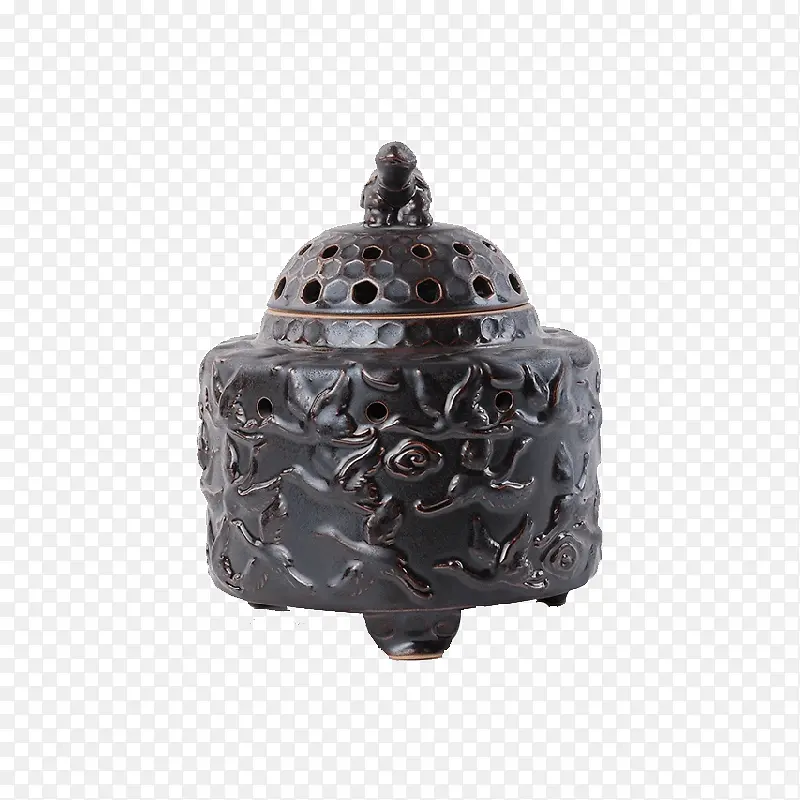 日式禅道陶瓷香炉 粗陶釉面镂空