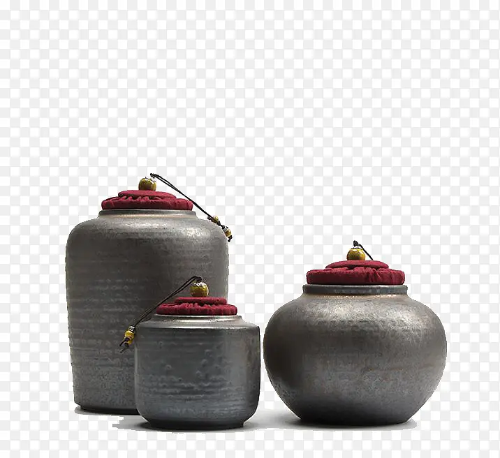 三个黑陶陶瓷茶壶