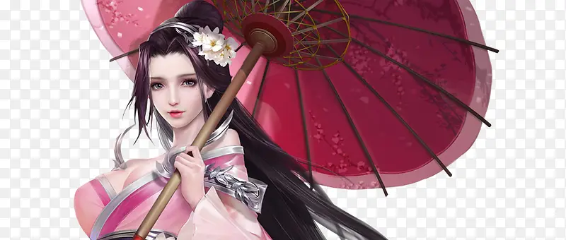 撑伞古装粉裙长发美女