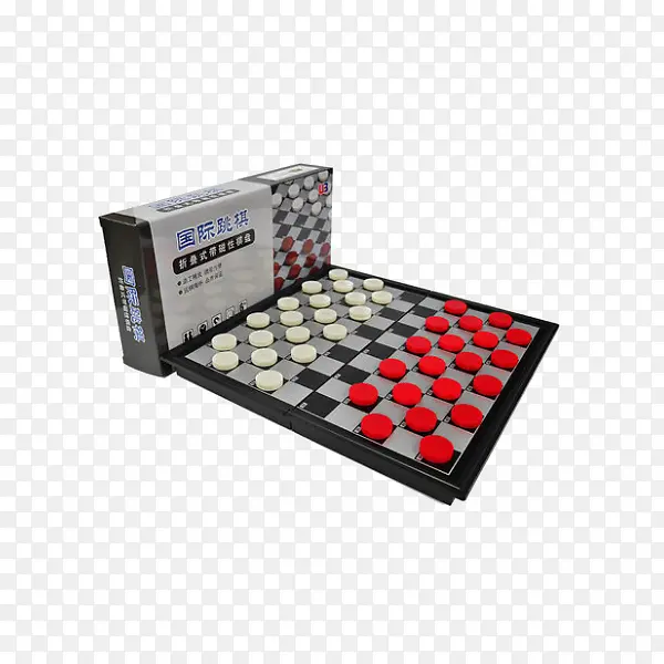 国际跳棋磁性折叠棋盘红白塑料大
