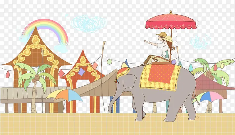 卡通情侣骑大象