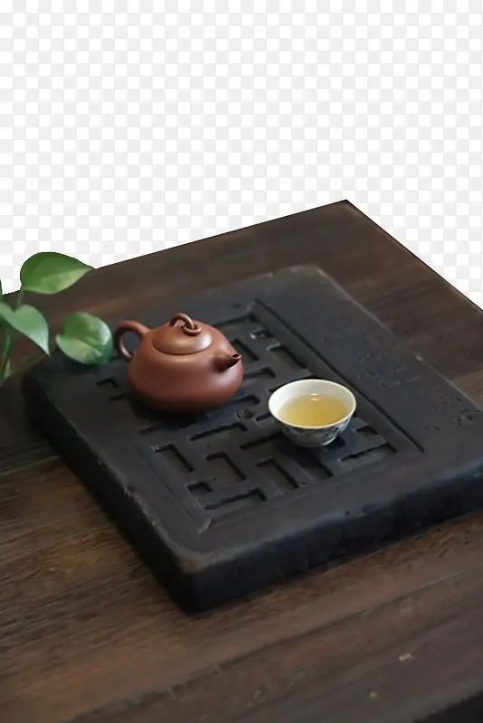 木托盘绿色植物紫砂茶具禅文化