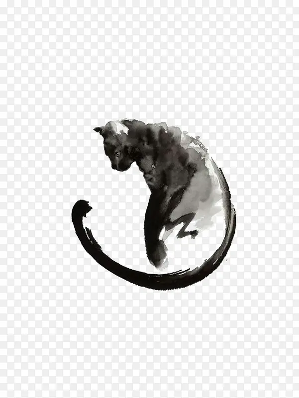 猫动物中国水墨画
