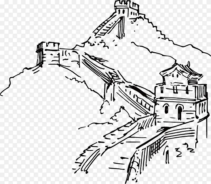 手绘中国长城线稿