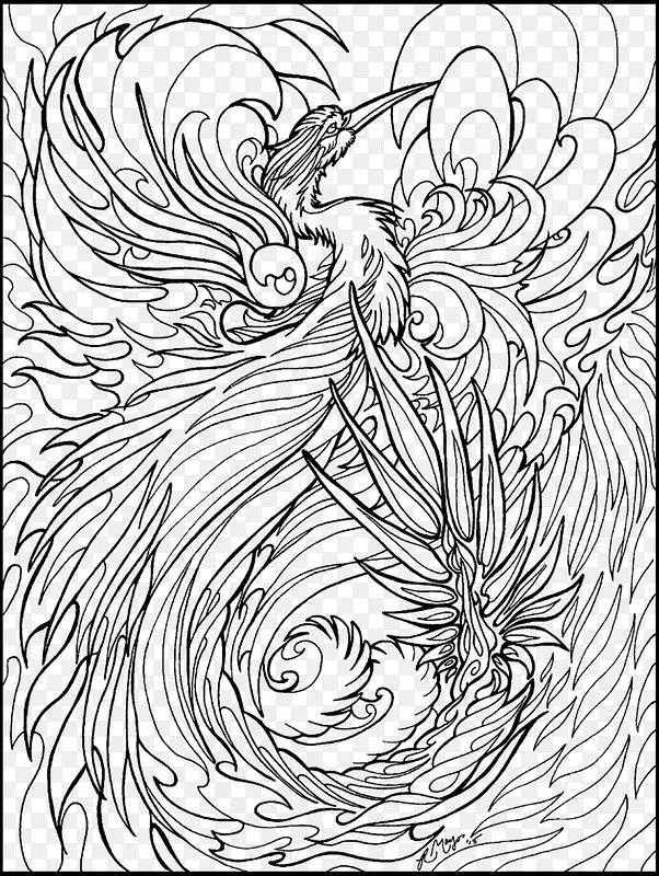 凤凰中国风插画手绘线条