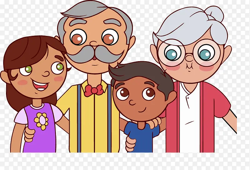 卡通人物插图爷爷奶奶与孩子们
