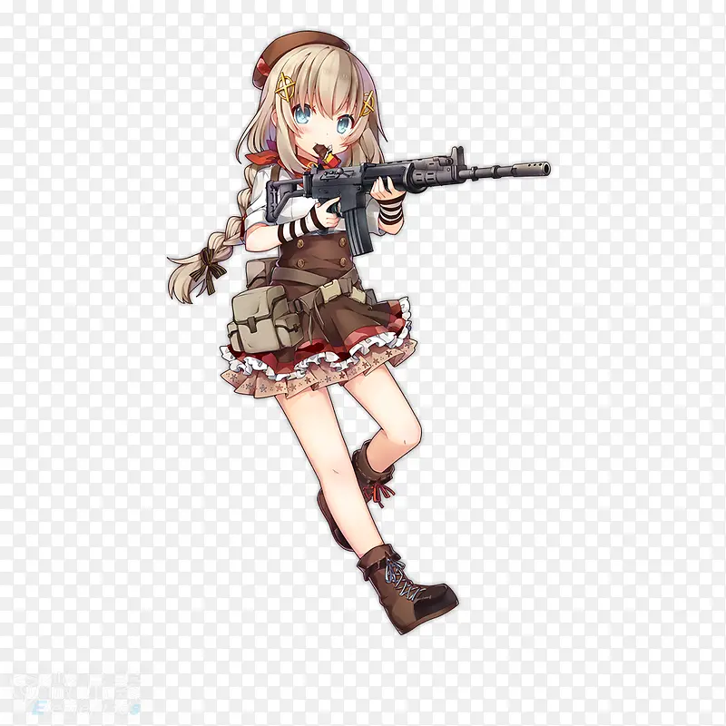 手绘自动步枪可爱少女