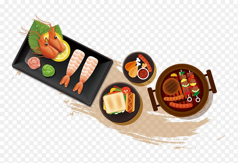 卡通食物海鲜肉食火锅