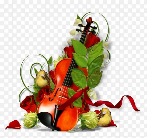 大提琴和绿叶