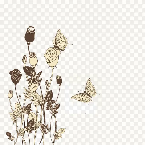 素描花朵和蝴蝶