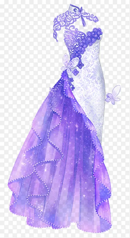 紫色纱旗袍裙免抠PNG素材