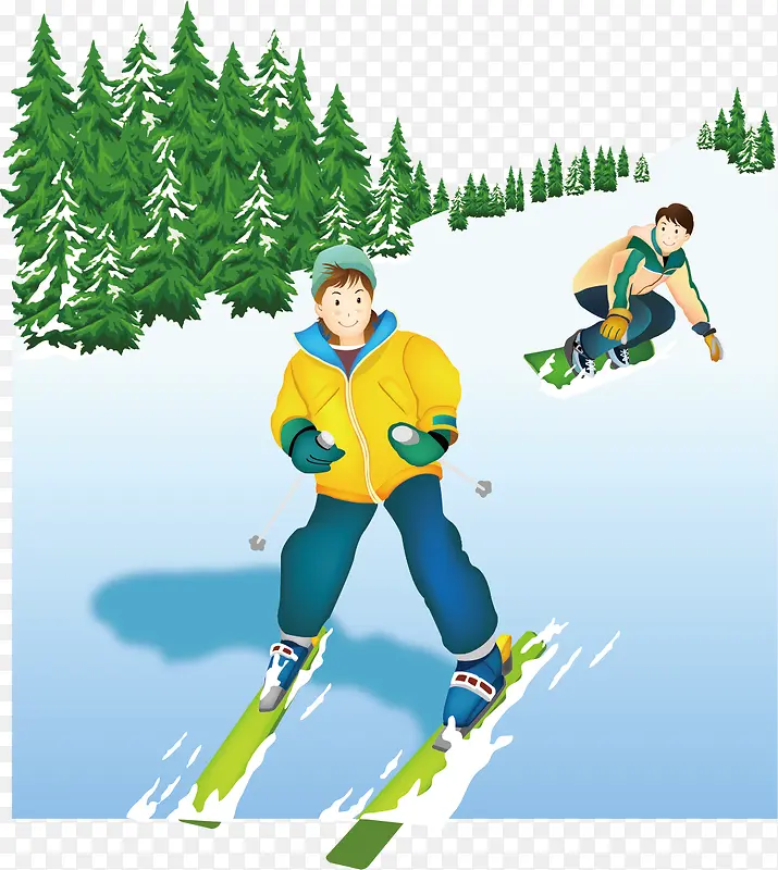 雪天雪景滑雪矢量冬季旅游