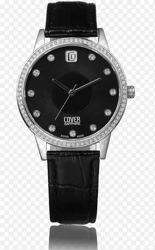 黑色纹理镶水钻手表