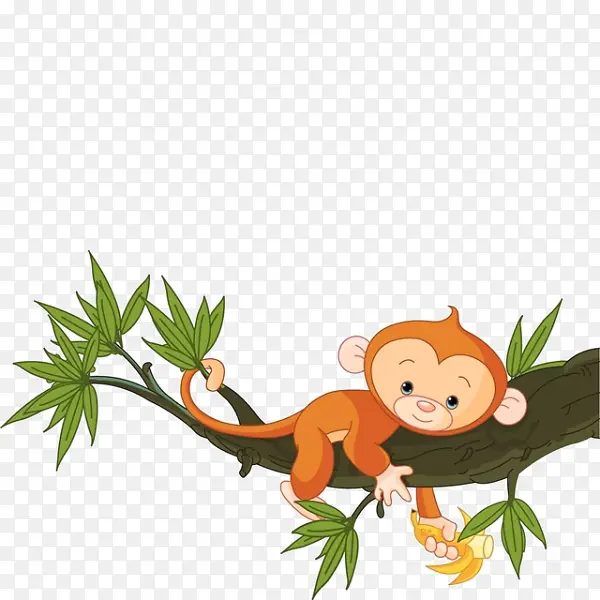 卡通树枝上的猴子