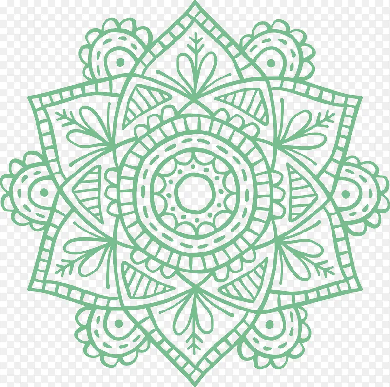 绿色手绘曼陀罗花纹