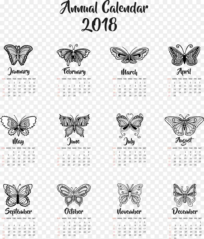 不同蝴蝶日历模板