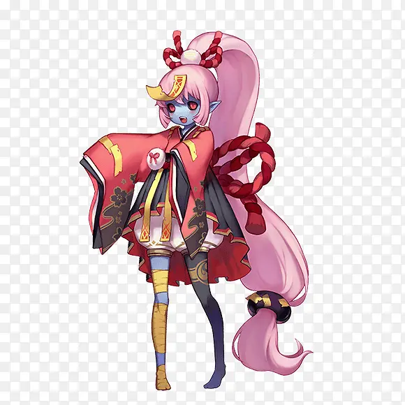 粉色长发跳跳妹妹手绘