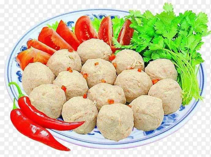 美味鱼丸配红椒香菜餐盘美食图片PNG图片素材下载_图片编号ybaweneg-免抠素材网