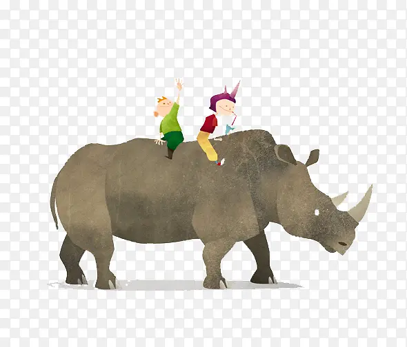 骑在犀牛背上的孩子