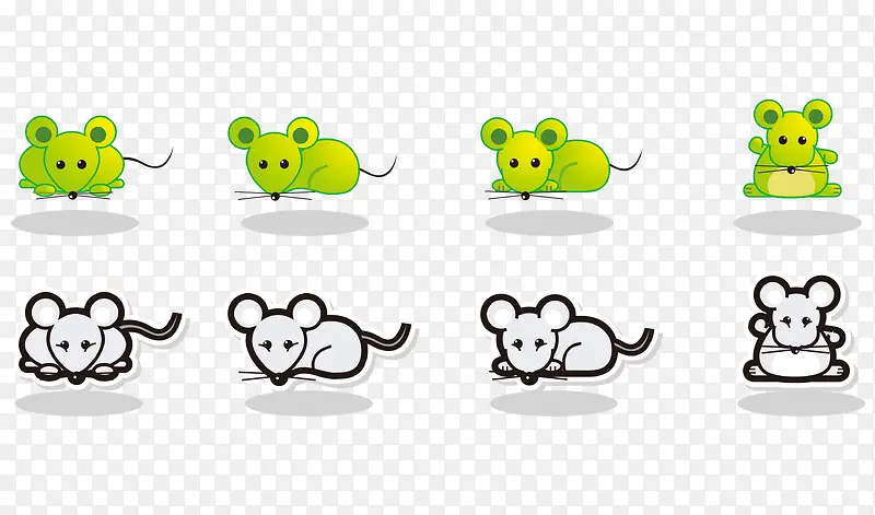 矢量卡通手绘绿色可爱小老鼠