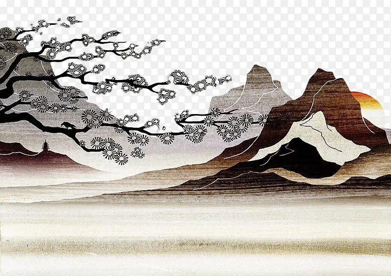 唯美手绘山顶阳光