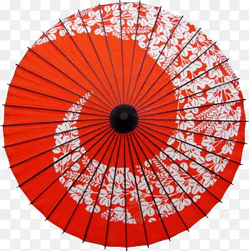 红色花折伞png素材