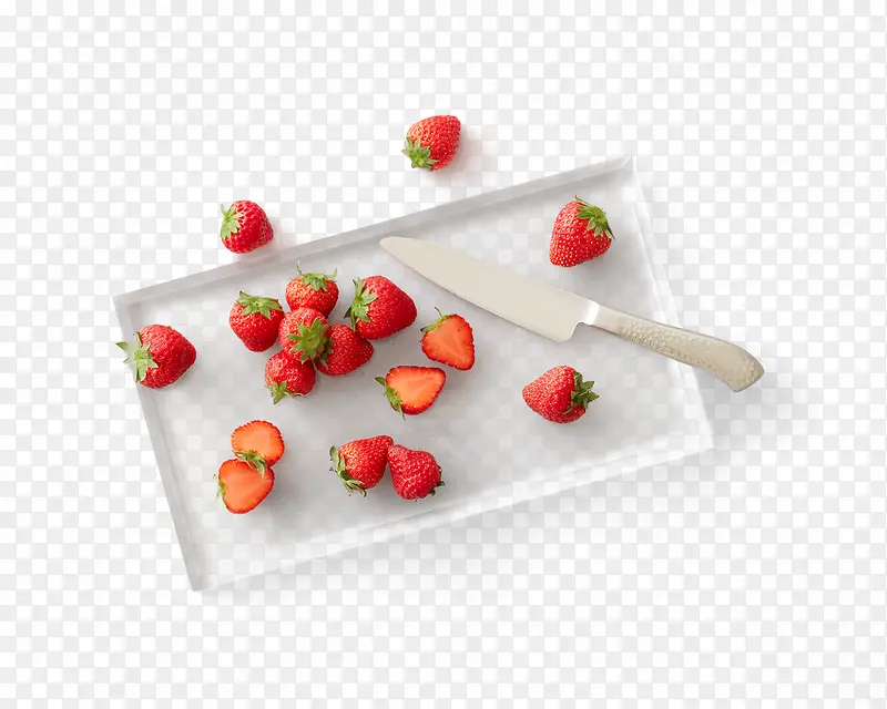 俯视盘子刀具草莓图片