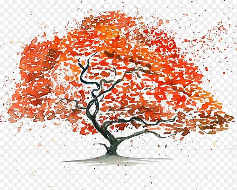 红色水彩树木