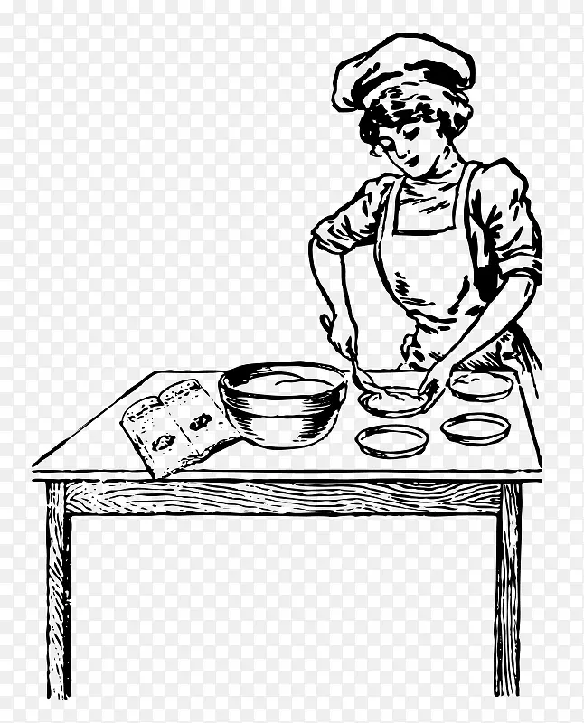 手绘的卡通做饭的女孩