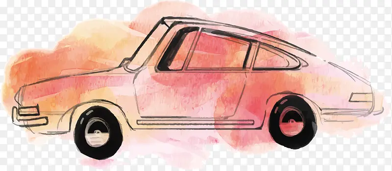 水彩粉色小轿车设计