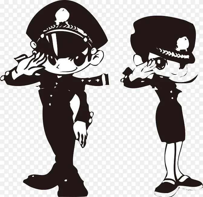 警察卡通黑白剪影