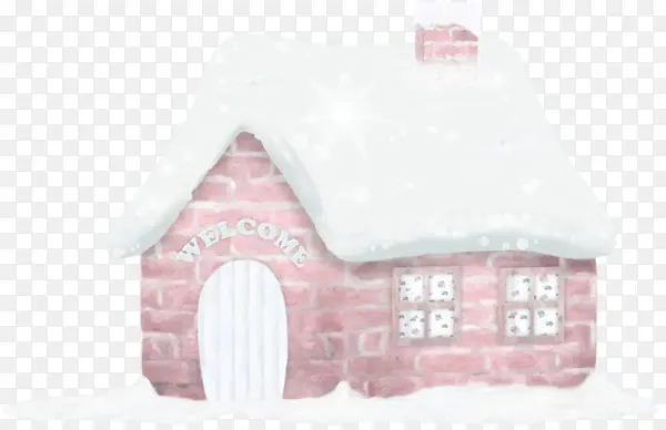 卡通粉色白雪屋顶房子