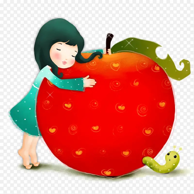 抱着苹果的女孩
