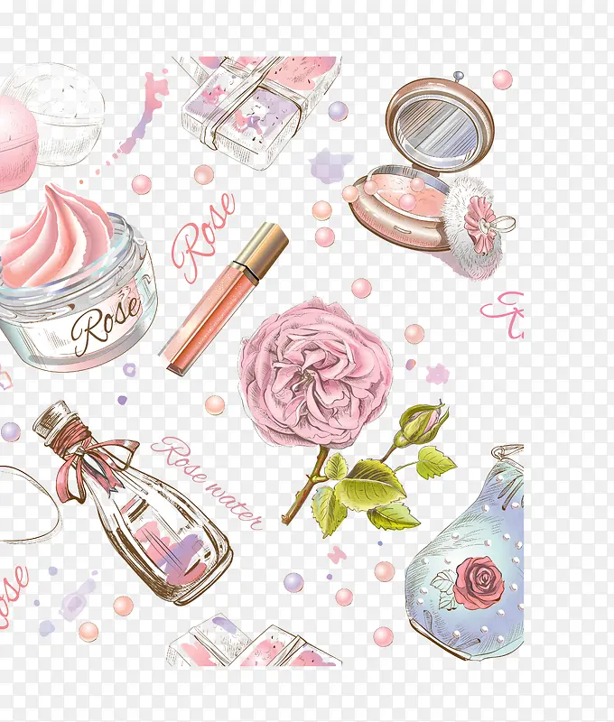 清新水彩手绘化妆品