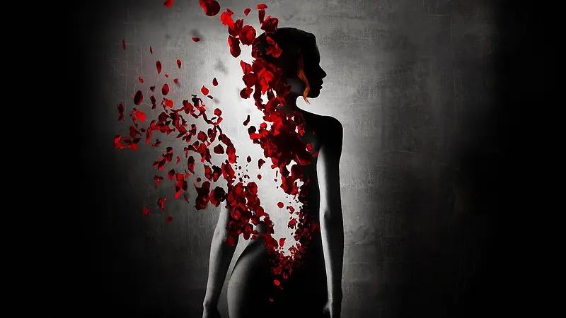 破碎的女人玫瑰花瓣海报背景