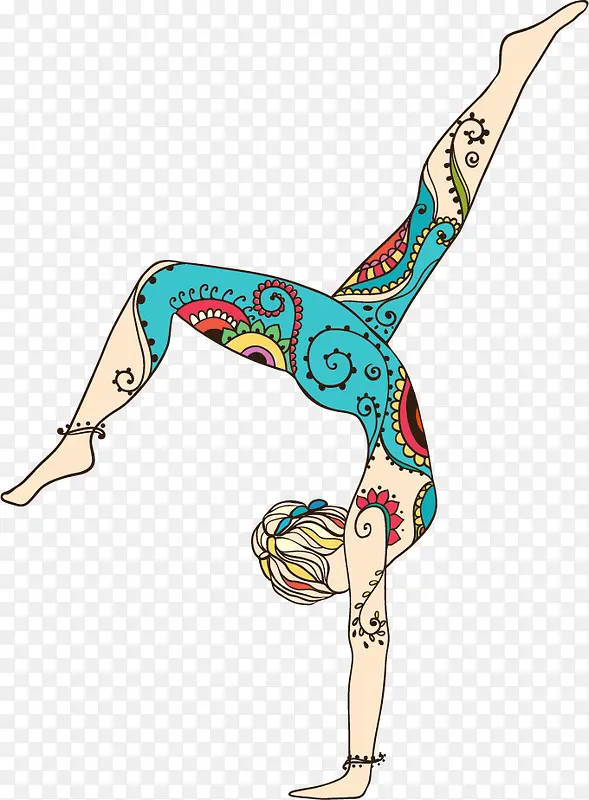 卡通矢量纹身瑜伽舞蹈女孩