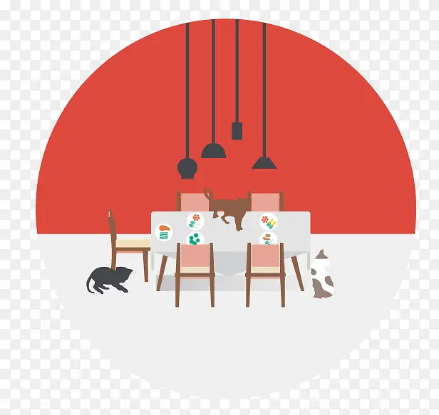 北欧灯具餐桌椅猫咪国外创意素材