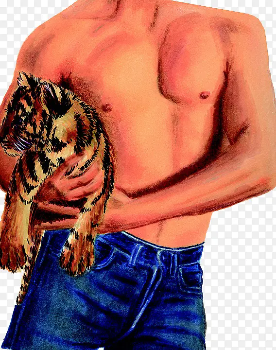 男人抱着老虎