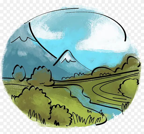 圆形水彩风景画矢量素材