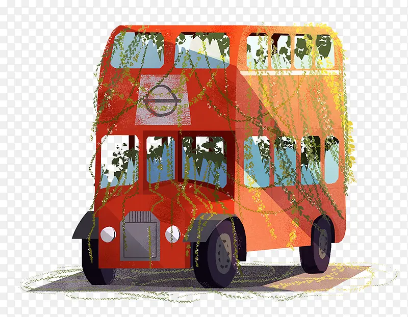 彩绘长草的两层公交车