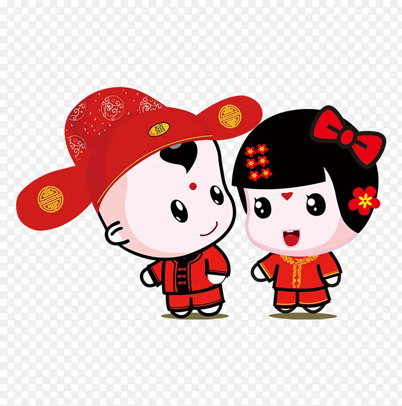 唯美卡通可爱中国风情侣结婚