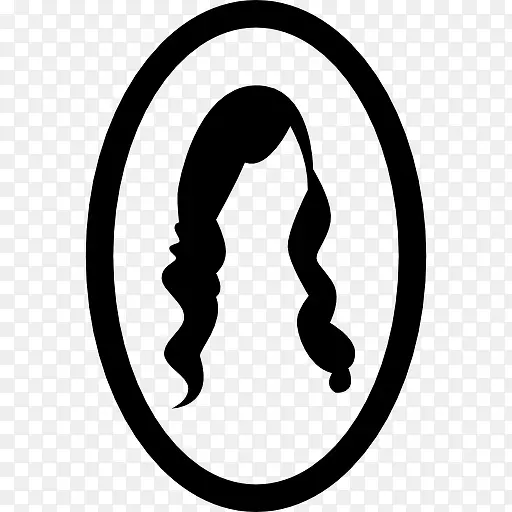 长头发对女性形象的椭圆形镜子图标
