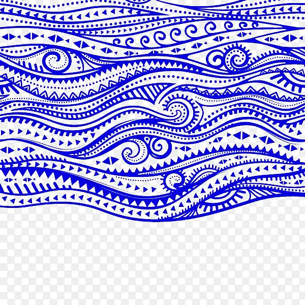 手绘蓝色装饰波纹曲线