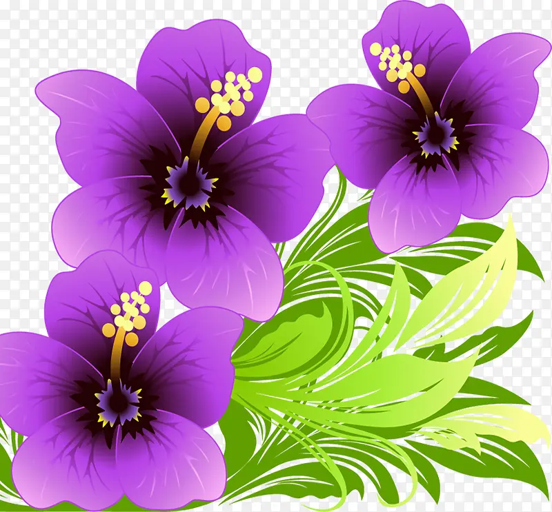 手绘紫色小花草丛