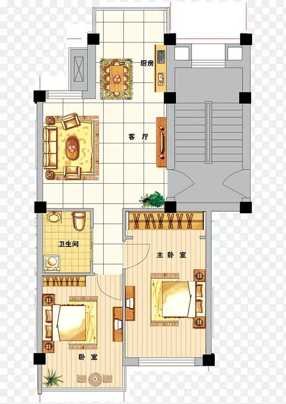 家装效果图精致两房两厅户型图