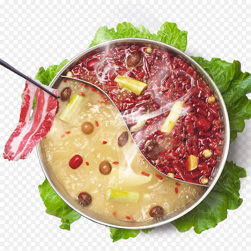 生肉涮菜红汤火锅