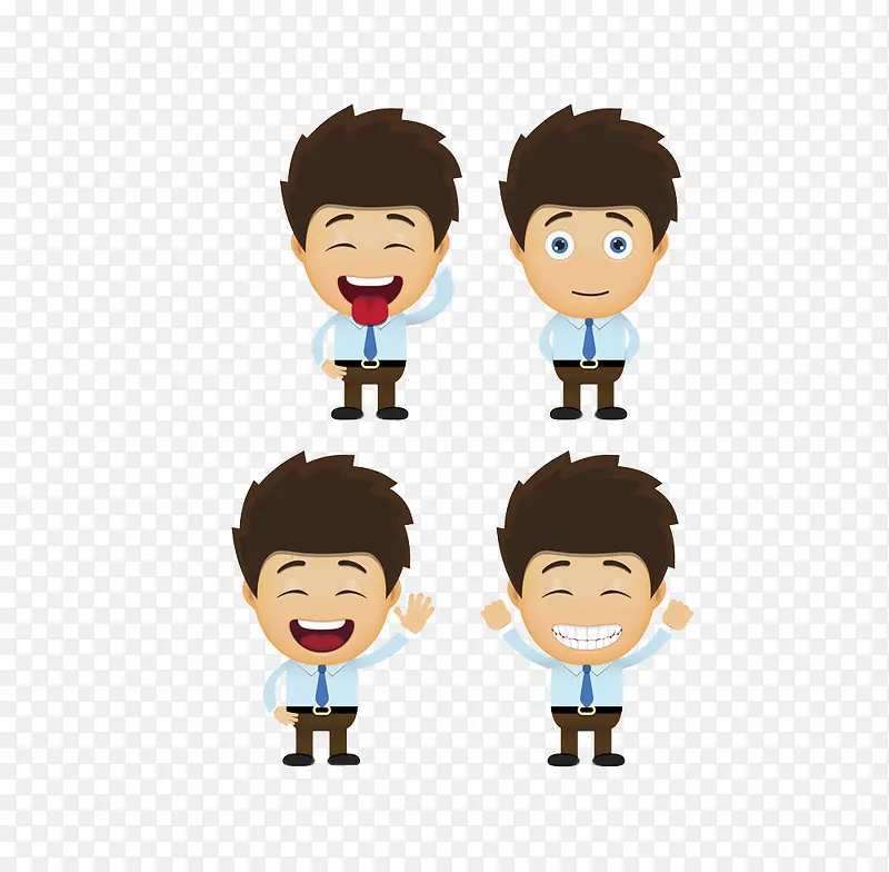 四个不同表情的卡通商务男孩