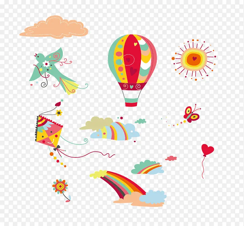 卡通风筝热气球等元素