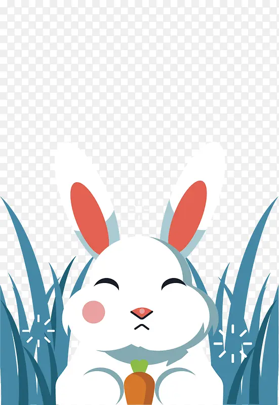 手绘草丛中的小兔子