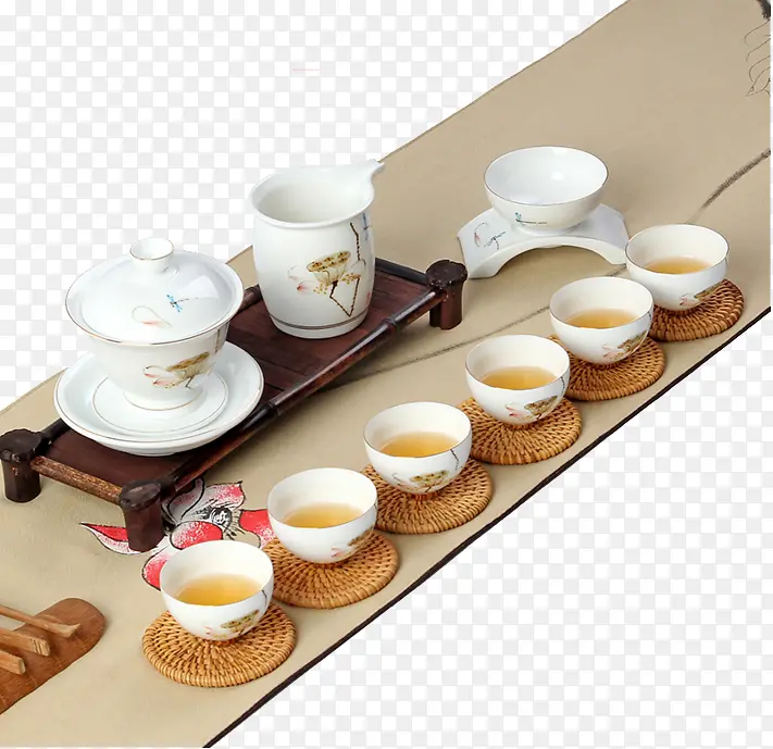 白色陶瓷茶具带茶盘